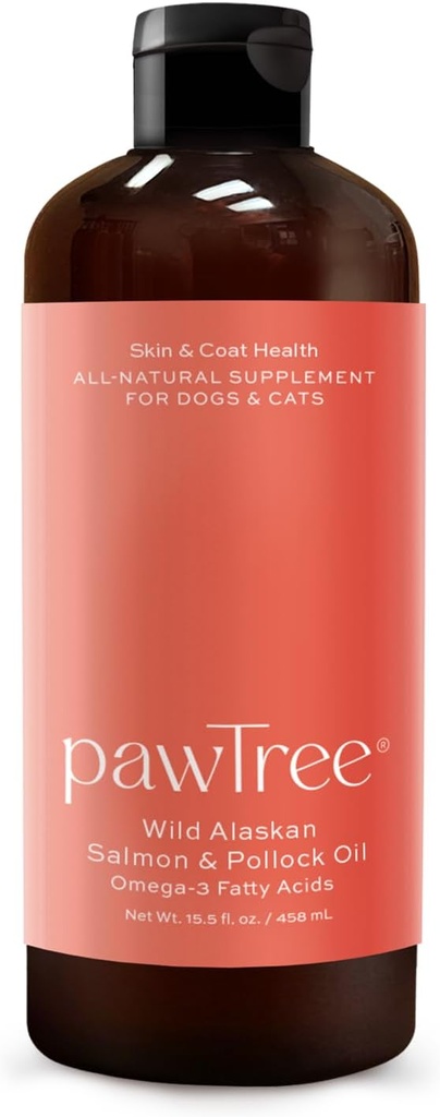 pawTree Salmon Oil-Dog and Cat Fish Oil Complement-Ideal pour le contrôle excessif de l'excrétion, allergies saisonnières, soulagement des démangeaisons, peau sèche et irritée. Avec plus de 15 acides gras oméga-3 et oméga-6 en bonne santé.