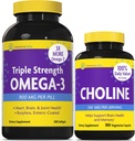 InnovixLabs Choline & Triple Omega-3 Bitartrate de Choline 550mg (100 Capsules) Triple Strength Omega (200 Softgels). Soutient la mémoire, l'humeur, la santé cérébrale et le renforcement cognitif.*