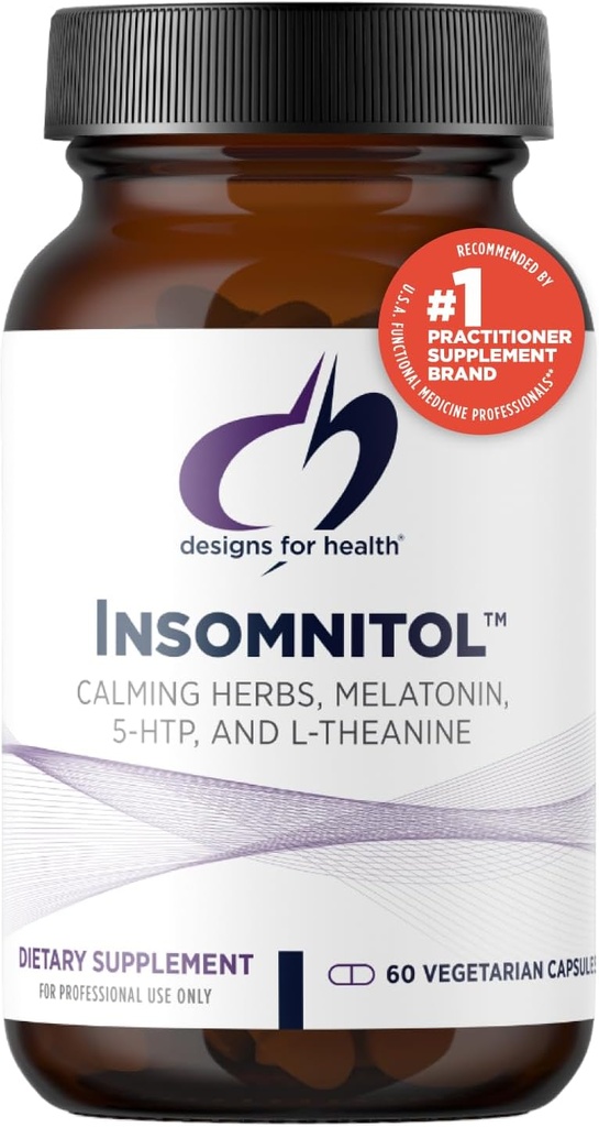 Designs for Health Insomnitol Capsules - Sleep Aid for Adults with Melatonin, L‑Theanine + 5-HTP - Calming Herbs Valerian, Lemon Balm + Passionflower - Vegan + Non-GMO Sleep Supplement (60 Capsules)