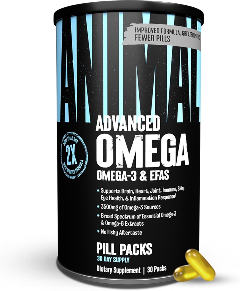 Acide gras Omega 3 avancé animal - 3500mg EPA DHA Huile de poisson Omega 3 supplément pour les femmes et les hommes mélange de haute puissance avec CLA GLA ALA pour cerveau peau yeux immunitaire santé articulaire 30 Pill Packs