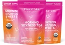 Pink Stork Kit de soulagement de la maladie du matin – Bundle 3 pièces avec thé de pêche au gingembre biologique, B6 Sweets, Ginger Lozenges – Soutien à la grossesse, premier Trimester Essentials, cadeau pour les femmes enceintes