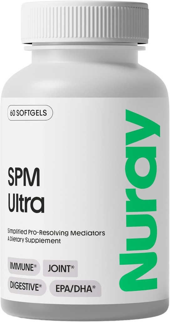 Nuray Pro-Resolution Mediators (SPM) avec Omega 3, huile de foie de morue pour la santé digestive et le soutien immunitaire, DHA, EPA, DPA, sans gluten, 60 softgels végétariens