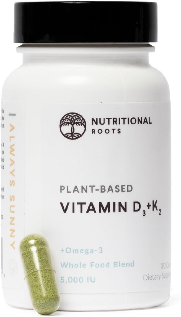 Nutritional Roots - Vitamin D3 & K2-5,000 iu - 1 Billion CFU Probiotics - Algal Omega 3 DHA - Immune Support - Dietary Supplement - Vegan Formula - 1 Month Supply - 30 Capsules