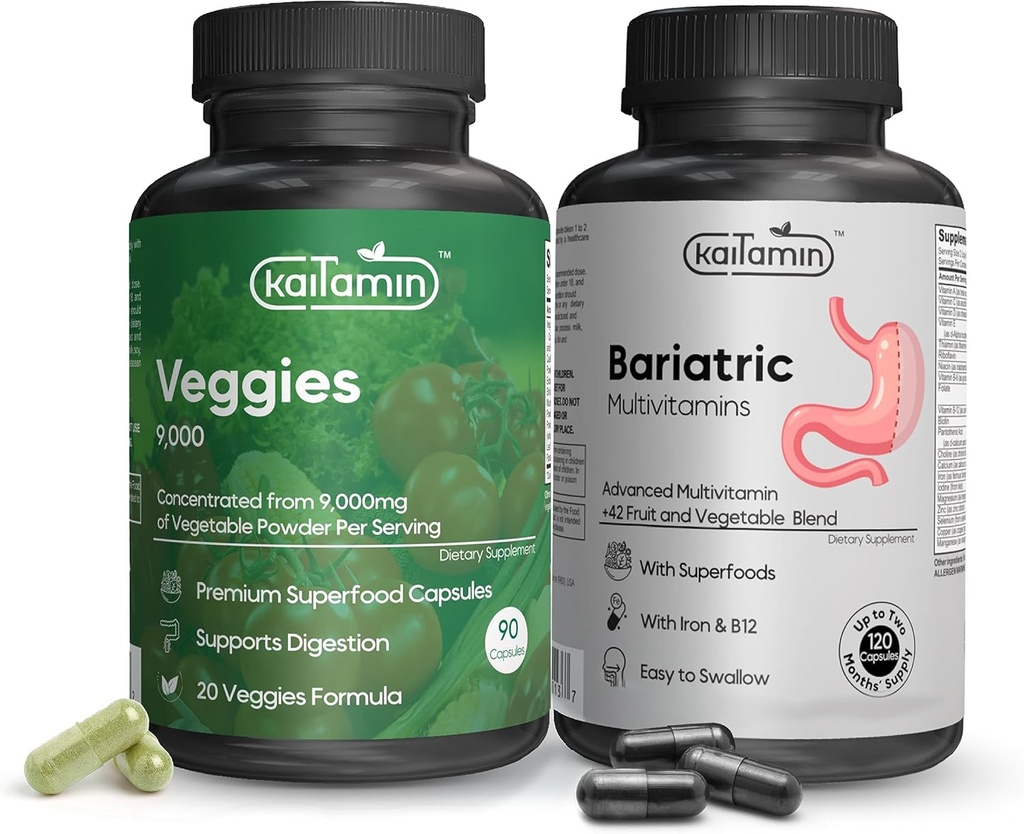 Bariatric Multivitamin with Iron Bundles Veggies 9000 Superfood Capsules, 2 Months' Supply of Bariatric Multivitamin with Extra Veggies Superfood Capsules