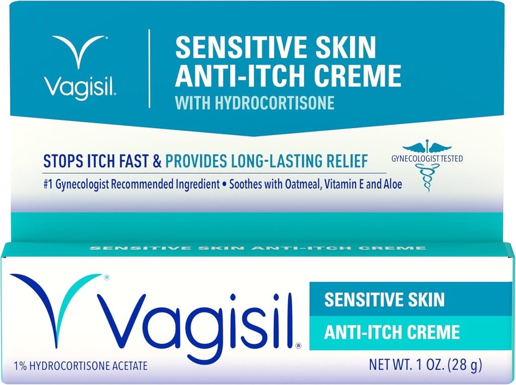 Vagisil crème féminine anti-Itch pour les femmes, formule cutanée sensible avec l'hydrocortisone, aide à soulager l'irritation de l'infection de levure, gynécologue testé, apaise et refroidit, 1 oz (paquet de 1)