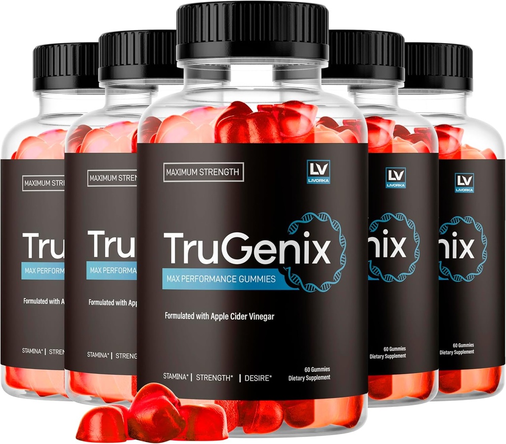 (5 packs) TruGenix Gummies, TruGenix Gummies pour hommes, Formule officielle TruGenix Gummies, TruGenix ACV Gummies, TruGenix Supplément de soutien Gummies, Formule Premium, 300 Gummies pendant 5 mois