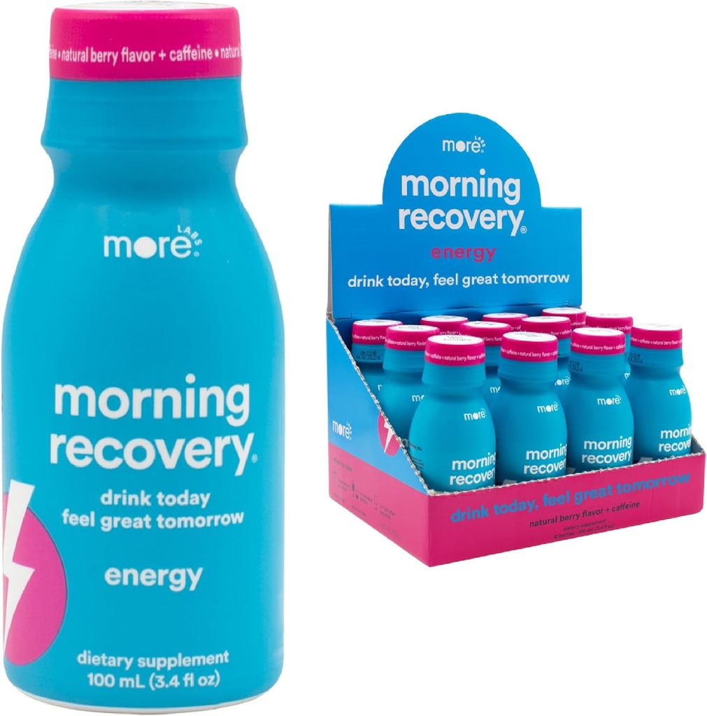 Morning Recovery, Electrolyte with Energy, Milk Thistle Drink Proprietary Formulation to Hydrate While Drinking, Highly Soluble Liquid DHM, Non GMO, Vegan, Gluten-Free, Berry, Pack of 12