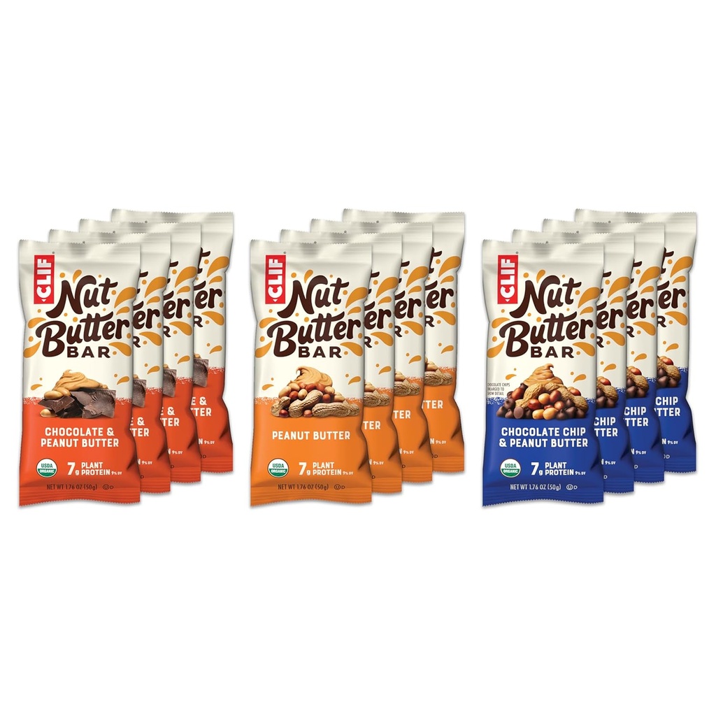 CLIF Nut Butter Bar - Lot de variétés - Barres d'énergie remplies de beurre d'arachide - Non-OGM - USDA Organique - Basé sur les plantes - Faible glycémie - 1,76 oz (12 Nombre)