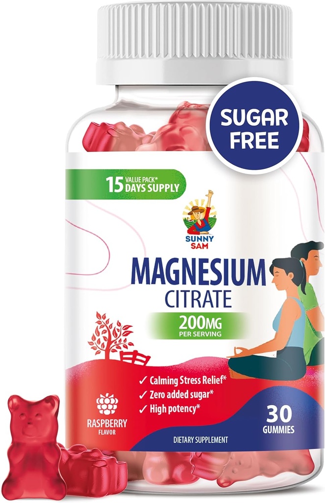 Gommies de magnésium pour les enfants et les adultes - 200mg - Calme Magnésium Chews - Supplément à mâcher Citrate de magnésium pour le soutien de l'humeur et des muscles
