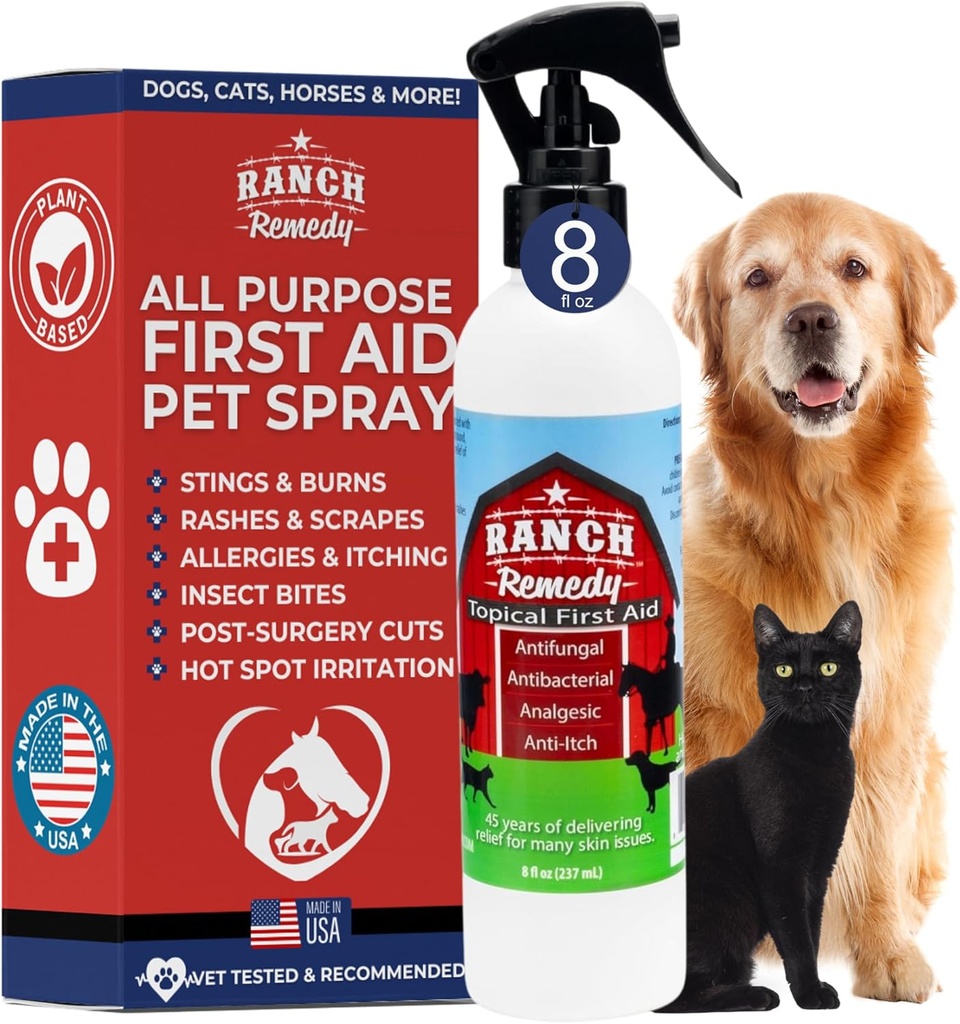 Vaporisateur d'aide à la guérison des plaies et des démangeaisons pour chiens, chats, chevaux, sans danger pour tous les animaux - Tous naturels - Rashes, morsures, brûlures et traitement des taches chaudes - Solution d'irritation cutanée et allergies (8oz)