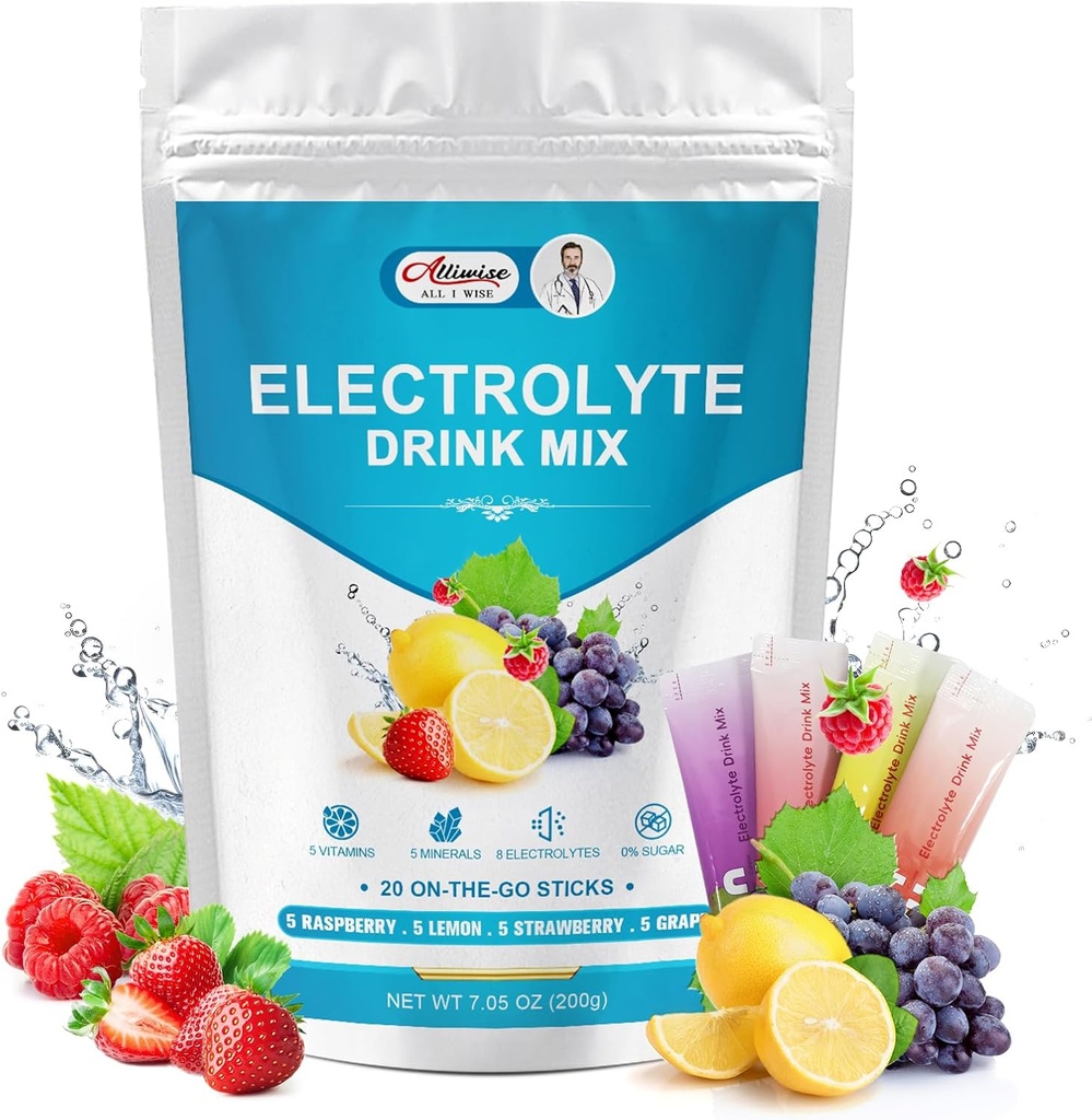 Hydrate Electrolytes Powder Packets,Zero Sucre Electrolytes,Electrolyte Drink Mix 20 Pack