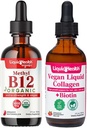 LIQUIDHEALTH Organic Methyl B12 5000mcg Vitamine Drops with Tart Cherry Juice & 100% Vegan Plant-Based Collagen Plus Biotine Drops - stimuler l'énergie naturelle, améliorer la concentration, la croissance des cheveux et des ongles, la santé de la peau