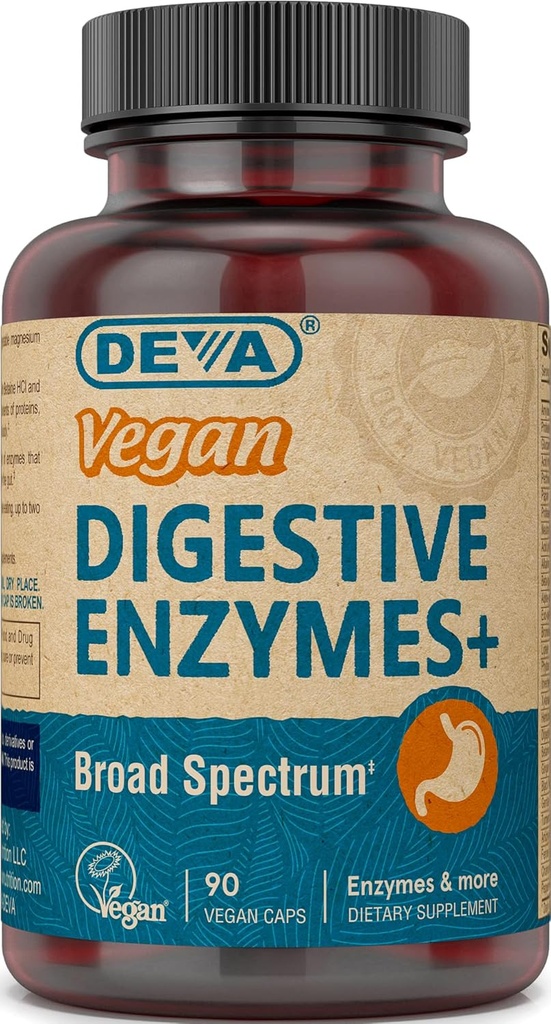 DEVA Vitamines végétales Enzymes digestifs plus supplément - Un mélange unique d'enzymes et d'herbes - 90 gélules, 1 emballage