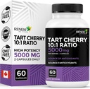 Renouveler Actives Tart Cherry Extra 500mg par 2 capsules – Antioxydant de haute capacité pour une protection et un bien-être radicaux gratuits – 60 capsules faciles à avaler – Fabriquées au Canada