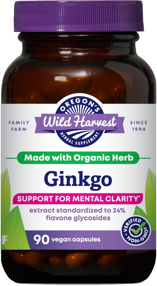 Capsules Ginkgo sans OGM de récolte sauvage de l'Oregon - 90 Compte