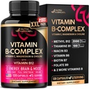 Complexe Vitamine B pour hommes et femmes - Fabriqué aux États-Unis - B-Complexe: B1, B2, B3, B5, B6, B7, B8, B9, B12 avec vitamine C, Choline, Inositol - Supplément Énergie, Cerveau et Coeur, 120 Capsules Vegan