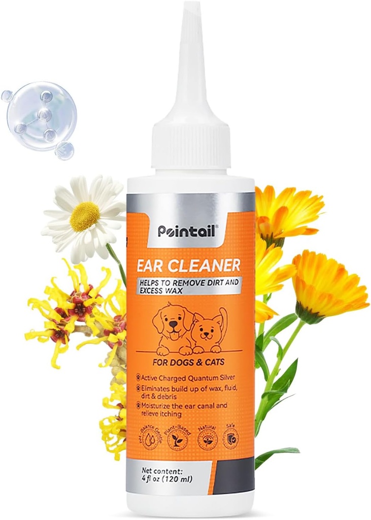 gouttes d'oreille de chien, nettoyage de l'oreille de chien et traitement d'infection, chiens et chats Solution de nettoyage de l'oreille Quantité Argent démangeaisons de soulagement Irritation et suppression de la désodorisation de la cire- 4oz