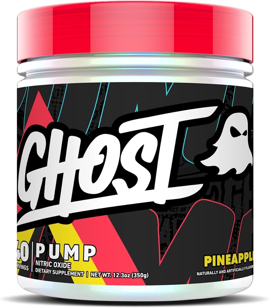 Pompe GHOST Oxyde nitrique en poudre, ananas - 40 portions - Suppléments sans sucre et sans stimulants - L-Citrulline, nitrate d'arginine et L-glutathion - Soy et sans gluten, végétalien