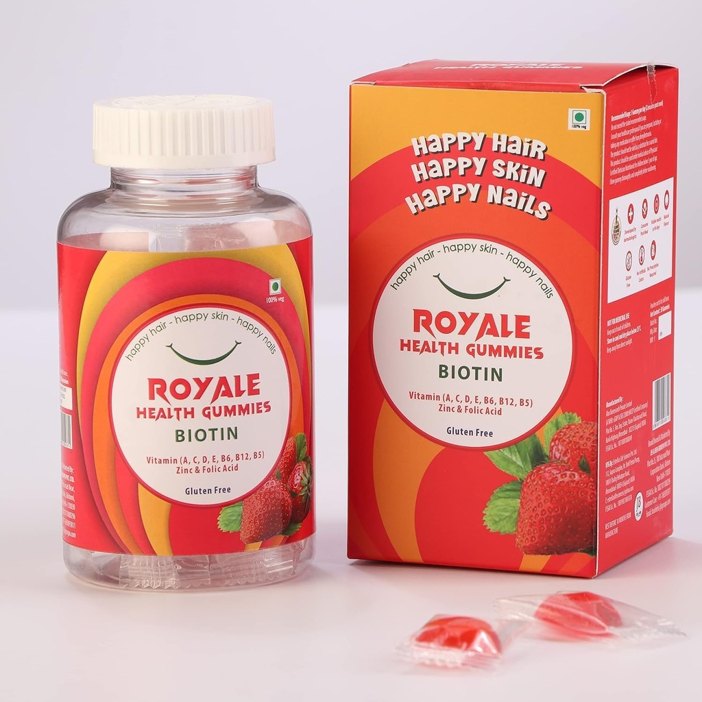 Rise générique. Biotine Gummies, cheveux forts, ongles forts, peau de soufflage avec biotine, vitamine B12, vitamine E, C I 30 Gummies Pack pour hommes et femmes (PACK de 1), Nautral