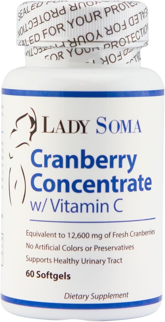 Lady Soma Cranberry UTI Défense avec vitamine C – 60 Softgels