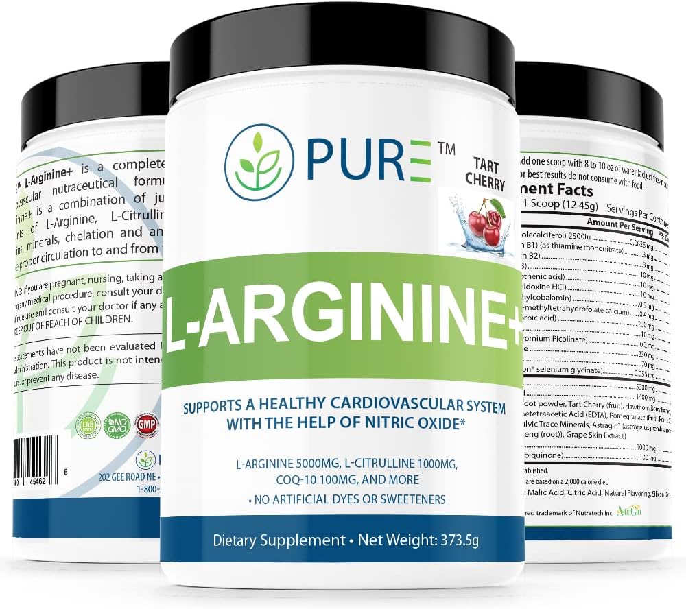 PURE L-Arginine+ L- Arginine+, L- Arginine L Citrulline CoQ10 et plus encore! Soutien à la pression artérielle, au cholestérol, à l'énergie, au flux sanguin, au développement musculaire et autres (mangue tropicale)