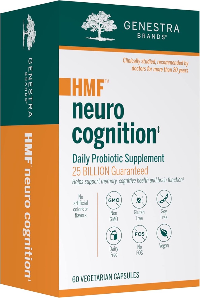 Genestra Brands HMF Neuro Cognition - Probiotiques quotidiens pour la mémoire et la fonction cérébrale - 60 capsules