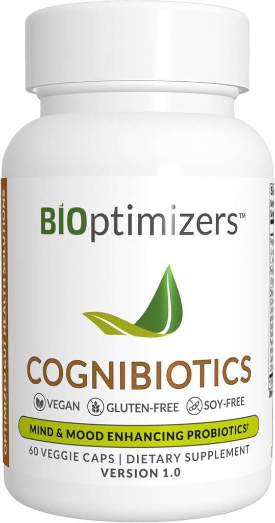 BIOptimizers Cogniotics Probiotics Supplément Cerveau - Aide à soutenir l'humeur, mieux cibler, mémoire, clarté mentale - 60 capsules