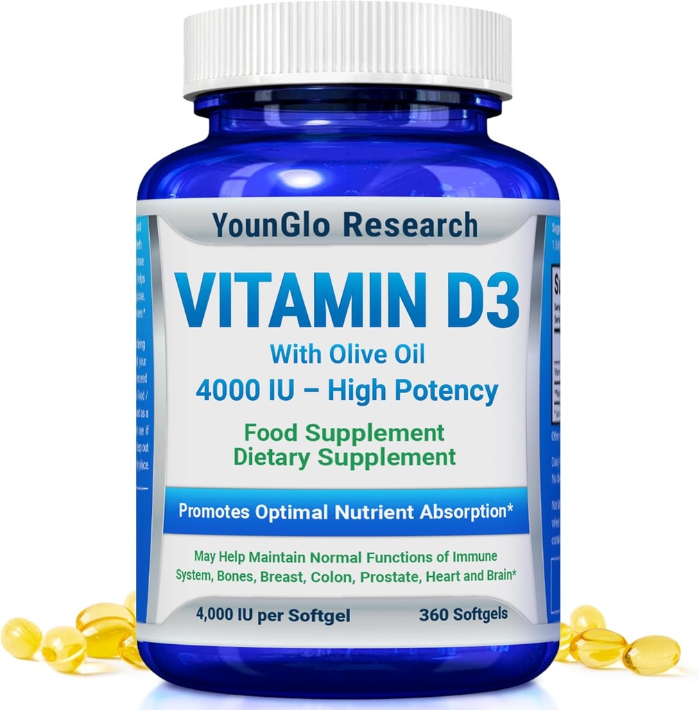 Vitamin D3 4000 IU Dietary Supplement to Promote Healthy Bone & Immune Function, Easy-to-Swallow 360 Softgels