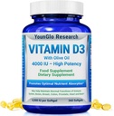 Vitamine D3 4000 UI complément alimentaire pour promouvoir la santé des os et la fonction immunitaire, facile à avaler 360 softgels