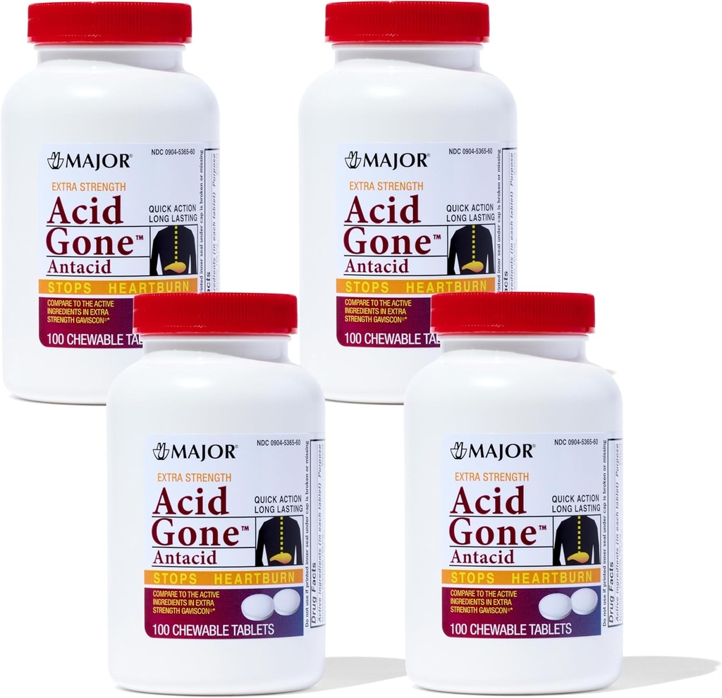 Comprimés antiacides à haute résistance - Relief antiacide - Relief antiacide - Médecine du reflux acide pour adultes - Relief de l'estomac, de l'indigestion acide et des brûlures d'estomac - Long-Lasting - 100-Count (4 Pack)