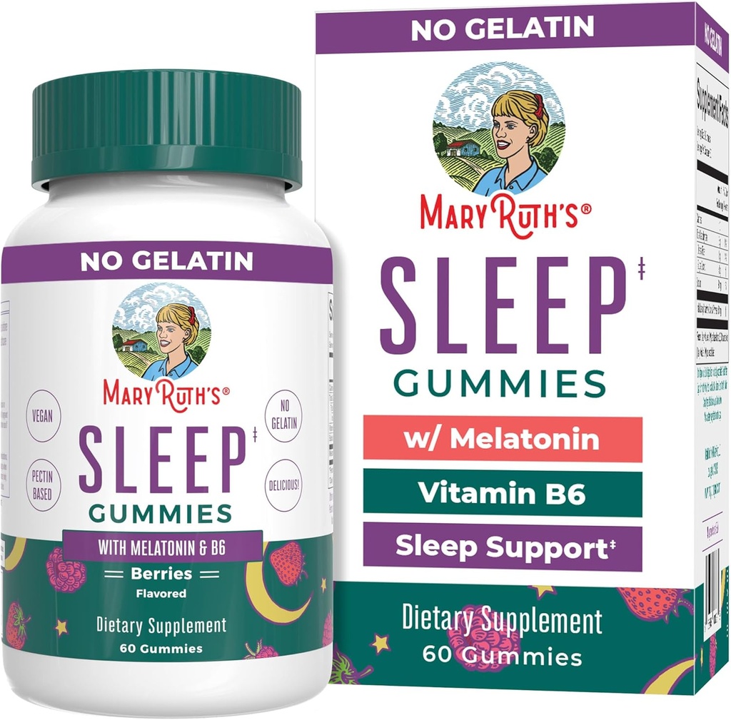 MaryRuth Organics Mélatonine Gommies de 5mg Gommies de Sommeil avec Vitamine B6.Fabriqué avec du sucre de canne biologique.