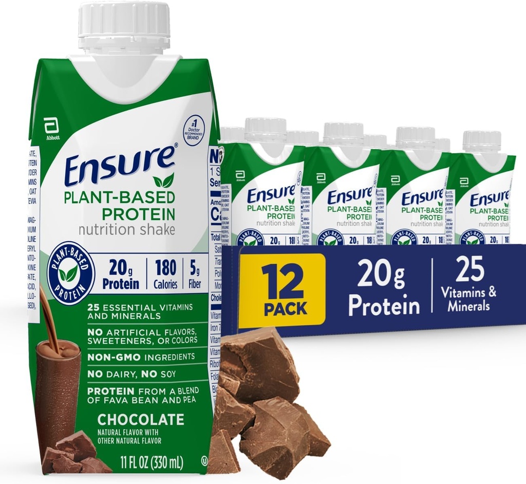 Assurez-vous que la nutrition végétale des protéines agite avec 20g de fèves de fève et de pois protéines, vanille et arômes de chocolat, boîte de 12, 11 Fl Oz
