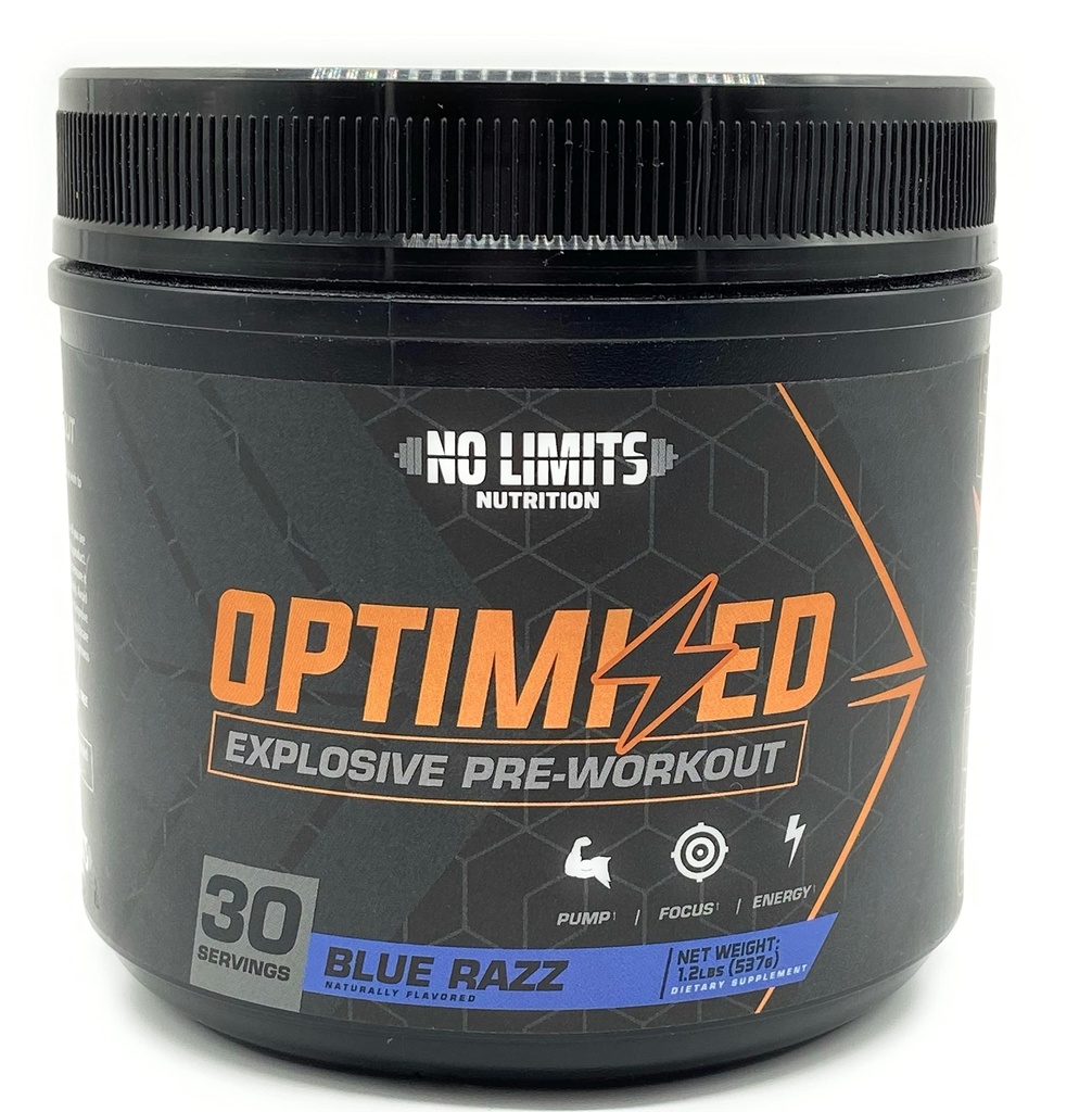 Poudre pré-entraînement « optimisée » Razz bleu / Pompes volumineuses / Augmenter la masse musculaire, la force et la concentration / Beta Alanine + L-Citrulline + Betaine Anhydre + Créatine + Caféine Anhydre / 30 portions