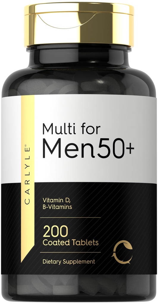Multivitamine de Carlyle pour les hommes 50 + 200 Nombre avec vitamine B, vitamine D, magnésium et zinc Non-OGM, supplément sans gluten