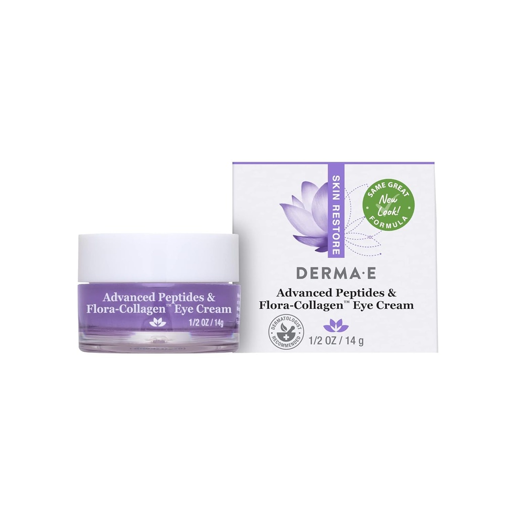 Derma E Advanced Peptides and Vegan Flora-Collagen Eye Cream – Double Action Collagen Eye Cream with Peptide Complex – Firming & Hydrating Under Eye Treatment – All Natural Moisturizer Cream, 0.5oz