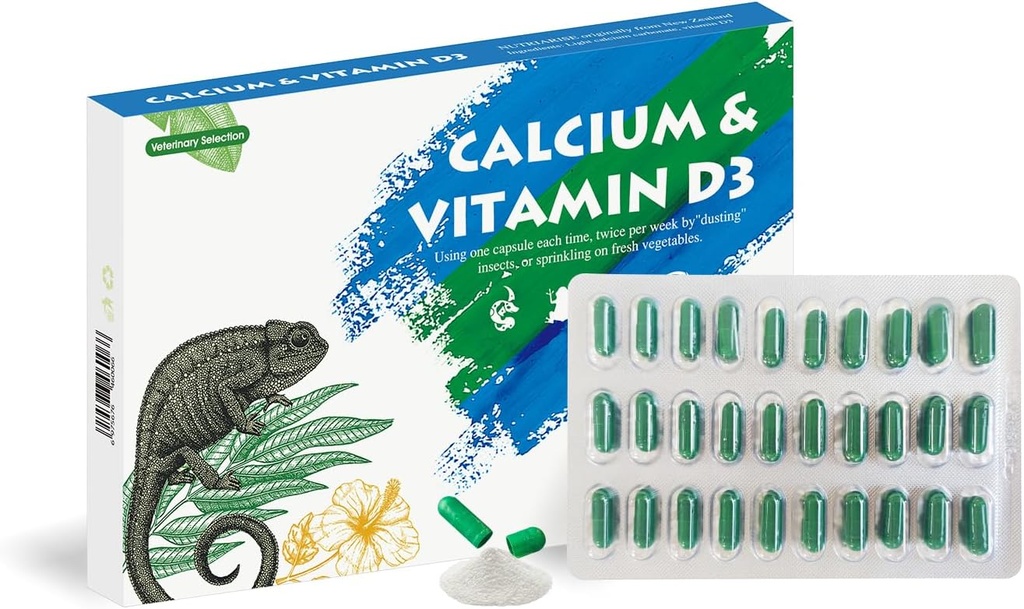 Supplément de reptile de calcium avec supplément de vitamine D3, Idéal pour les dragons, tortues et plus