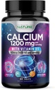 Calcium 1200mg avec vitamine D3 pour la meilleure absorption - Supplément de soutien aux os avancé, 1200 mg de carbonate de calcium et 1600 UI de vitamine D3, libération lente pour le soutien immunitaire, facile à avaler, 60 comprimés
