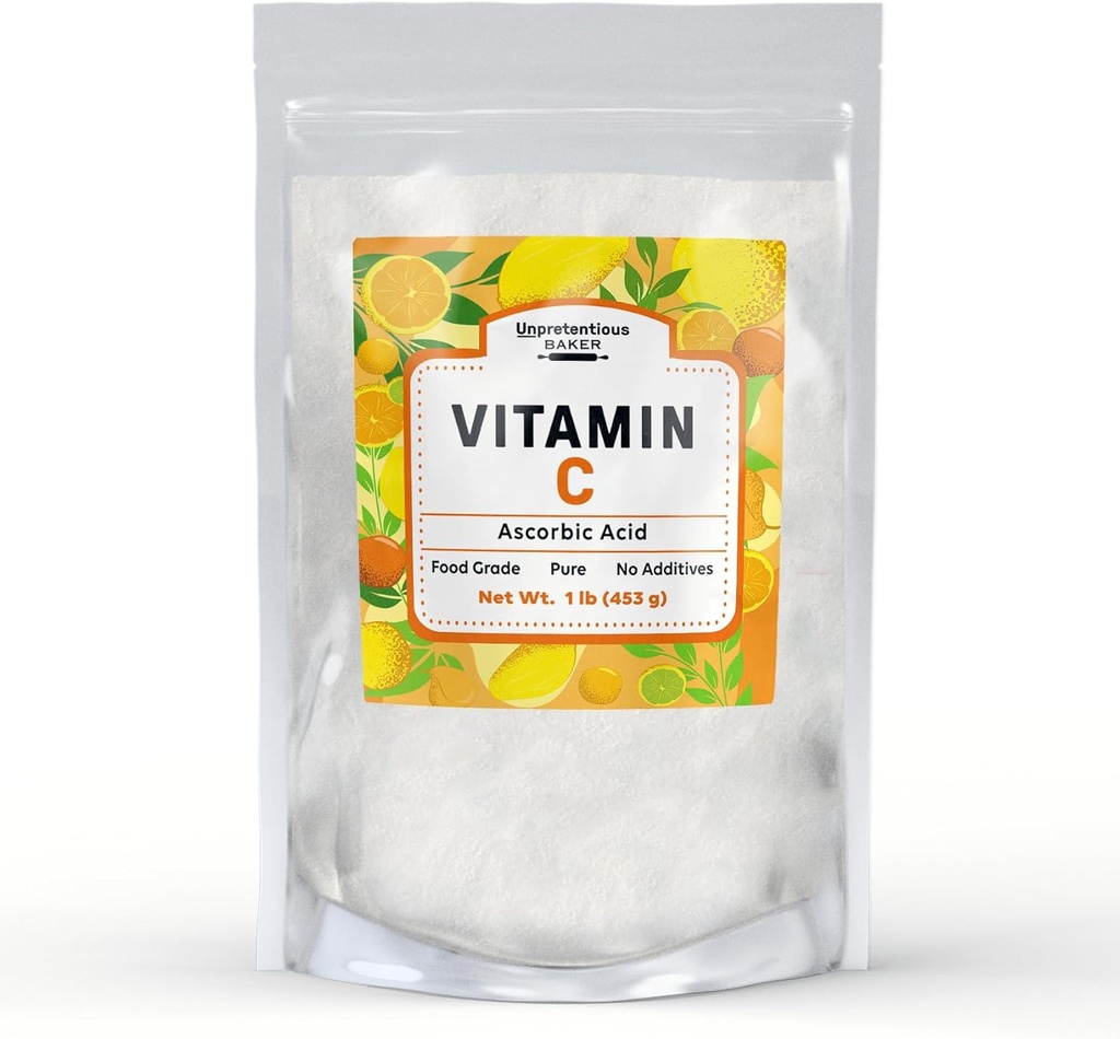 Poudre de vitamine C sans prétention Baker (1 lb) Acide ascorbique, sac refermable