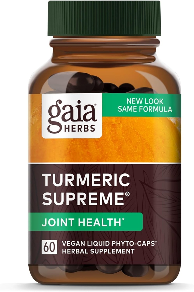 Gaia Herbs Turmeric Supreme Joint Health - Supplément de soutien conjoint - avec Quercetin, poivre noir, boswellie, racine de gingembre, curcuminoïdes, et plus - 60 Phytocapsules liquides (15 jours d'approvisionnement)