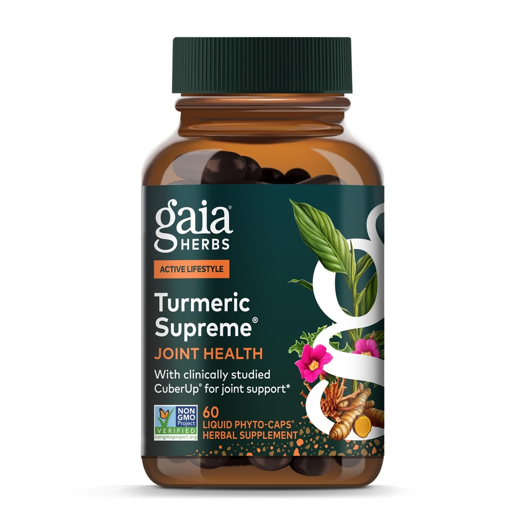 Gaia Herbs Turmeric Supreme Joint Health - Supplément de soutien conjoint - avec Quercetin, poivre noir, boswellie, racine de gingembre, curcuminoïdes, et plus - 60 Phytocapsules liquides (15 jours d'approvisionnement)