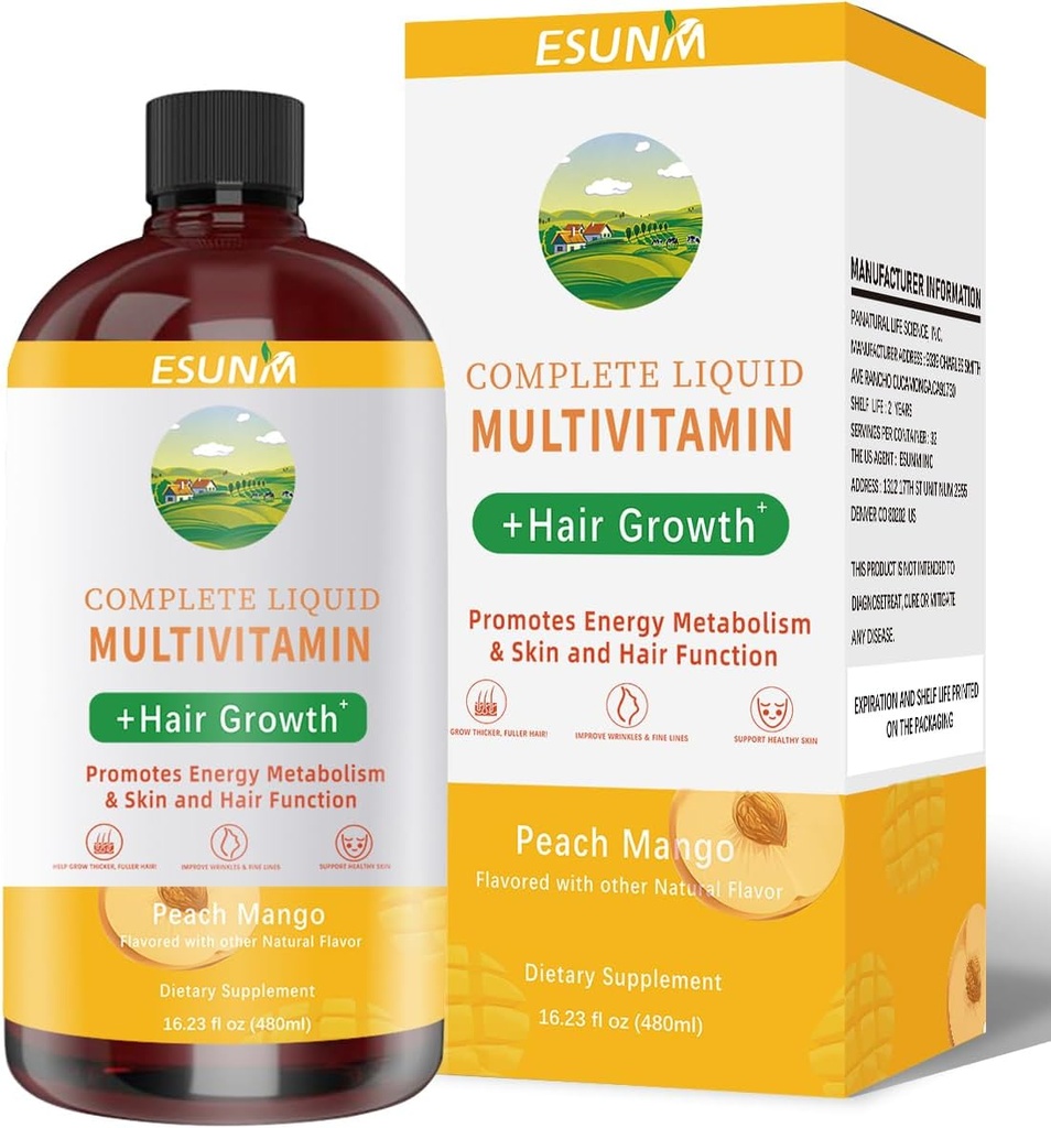 Multivitamine liquide complète + croissance des cheveux, favorise le métabolisme énergétique et la fonction de la peau et des cheveux.