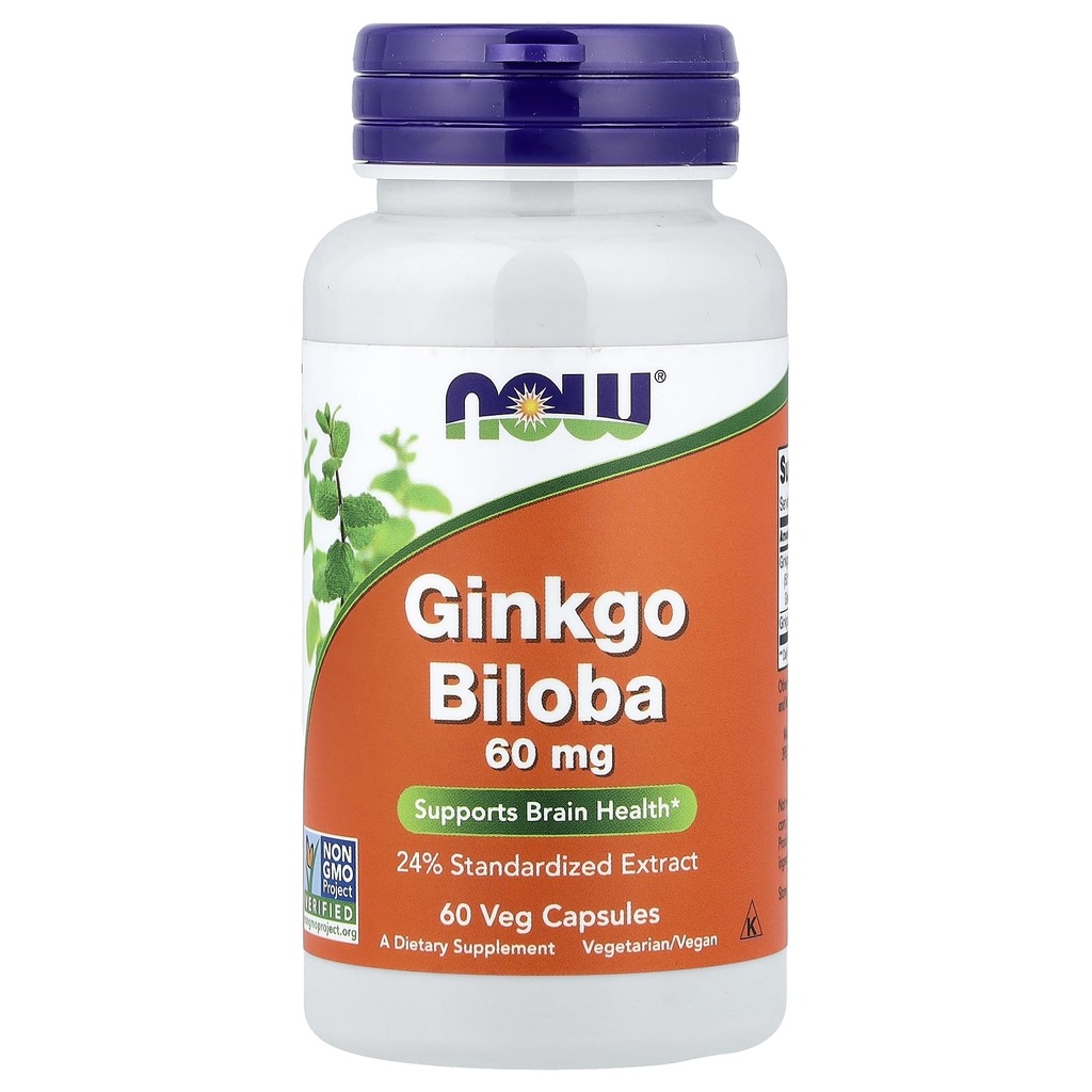 MAINTENANT Aliments Ginkgo Biloba 60mg 24% Extrait, 60 Capsules