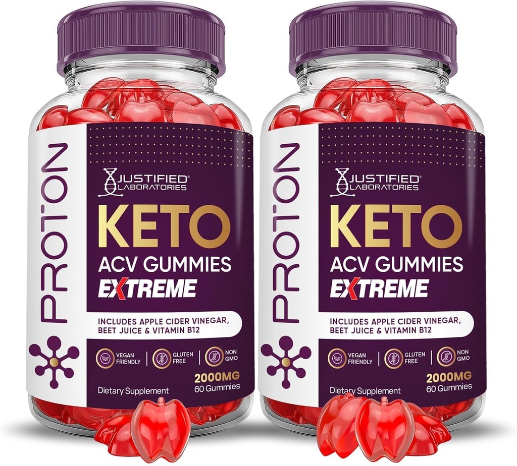 Justified Laboratories (2 Pack Proton Protein Keto ACV Gummies Extreme 2000MG Proton Keto Gummies Apple Cider Vinegar Formulated with Pomegranate Beet Juice Powder B12 Vegan Non GMO 120 Gummys