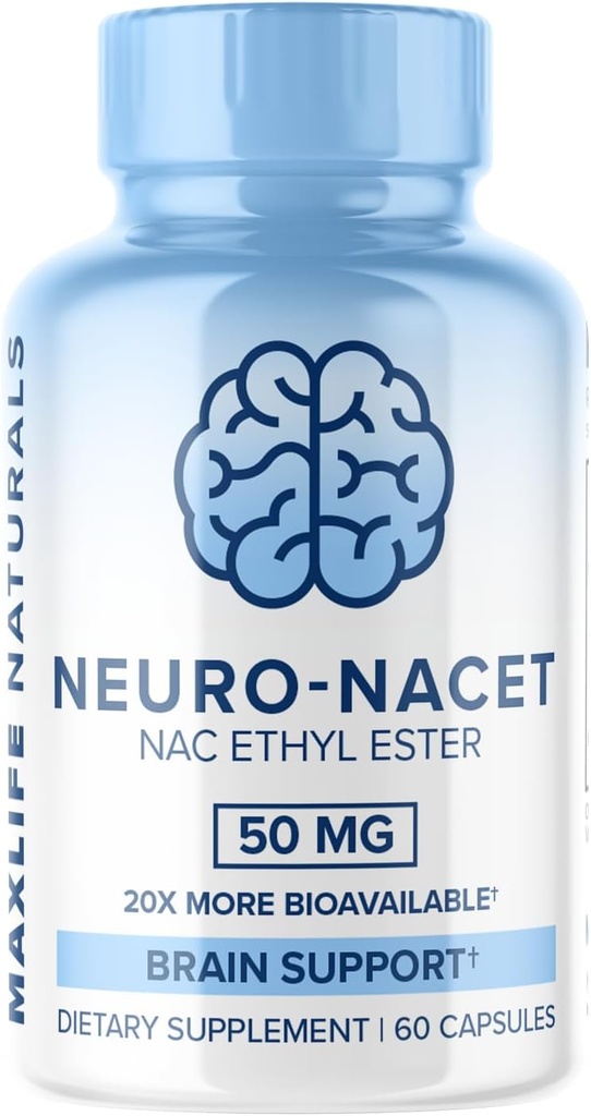 Neuro NACET - 60 Capsules, N-acétyl Cysteine Ethyl Ester - 20x Plus Biodisponible Supplément NAC Glycine N-acétyl Cysteine Sélénium, 10x Glutathion Boost pour le cerveau et le poumon Support par MaxLife Naturals