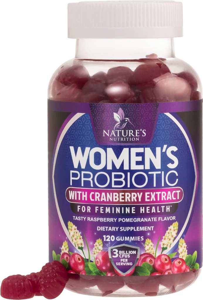 Probiotics for Women Gummies with Cranberry - 6 Premium Strains for PH Balance, Digestive Health, Vaginal & Immune Support, 3 Billion CFU, Women's Probiotic Gummy for Feminine Health - 120 Gummies