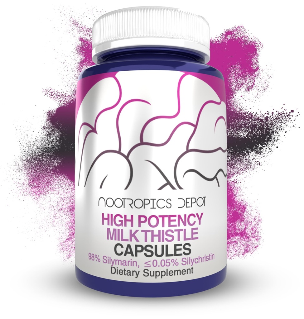 Nootropics Depot High Potency Lait Thistle Extrait Capsules de 200mg de Silymarins de Silybum marianum