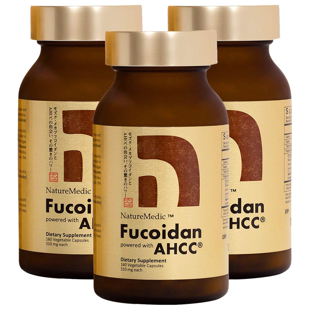 Fucoidan Powered with AHCC® Brown Seaweed Immunity Supplement with High Purity Organic Mekabu Mozuku Agaricus 3 Bouteilles - 480 Capsules végétales Fabriqué au Japon