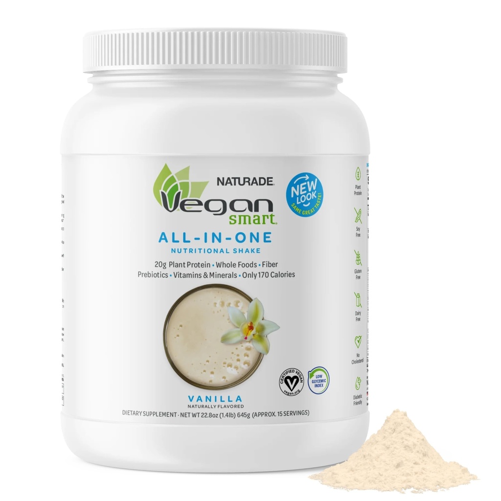 Vegansmart Naturade Poudre de protéines végétales à base de végétal - Mélange de protéines shakes alimentaires tout-en-un - Sans gluten et sans OGM - Vanille (15 portions)
