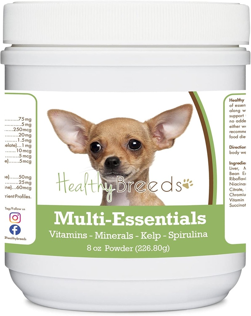 Les races saines Chihuahua Multi-Essentials Poudre pour chiens - un supplément idéal de vitamines, minéraux et antioxydants pour votre chien - 8 oz