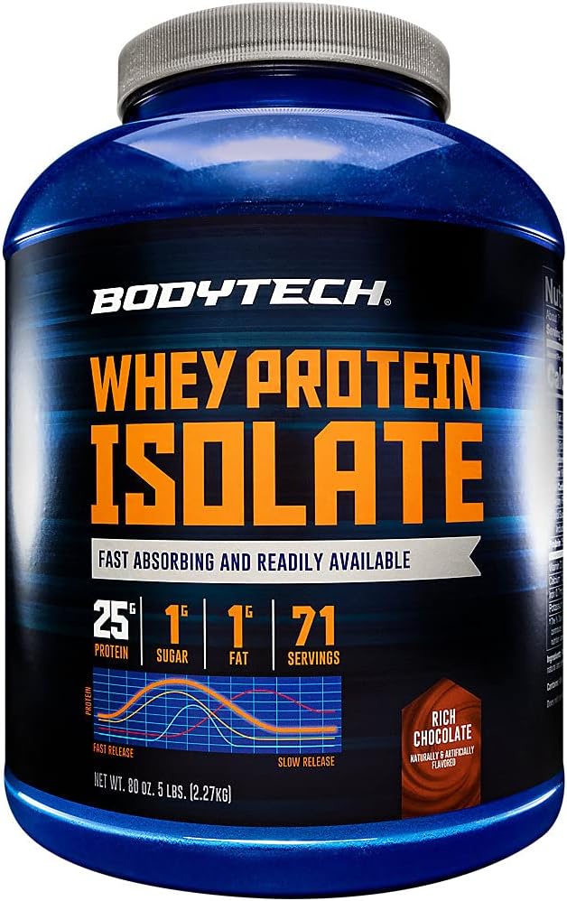 BODYTECH Whey Protéine en poudre isolante - Chocolat riche (5 Lb / 71 portions)